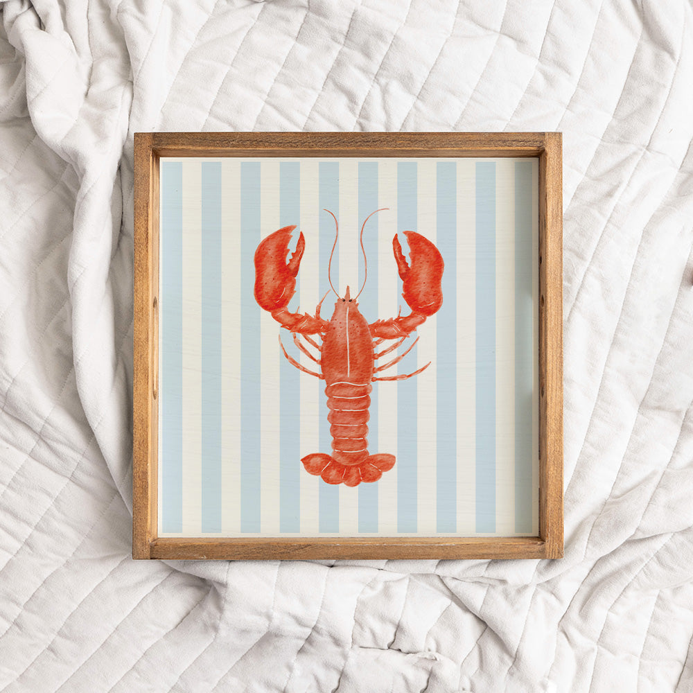 Blue Striped Watercolor Lobster Serving Tray