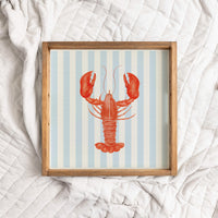 Blue Striped Watercolor Lobster Serving Tray
