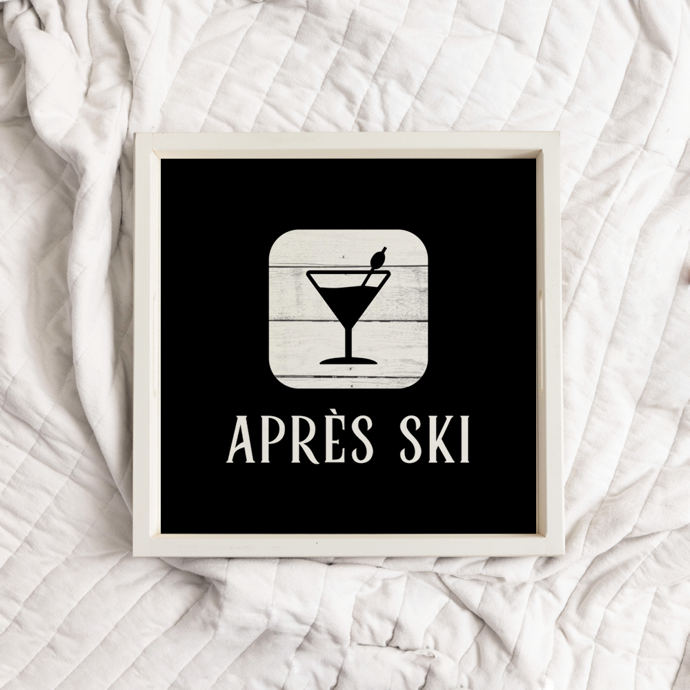 Black and White Apres Ski Martini Wooden Serving Tray