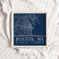 Navy Blue Boston City Grid Coordinates