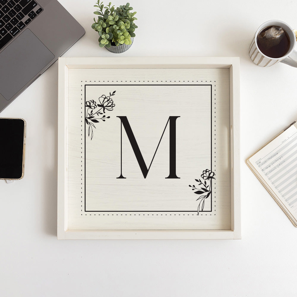 Classic Floral Initial Personalized Serving Tray
