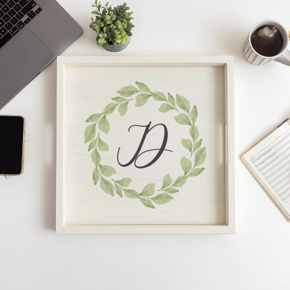 Greenery Laurel Initial Personalized Serving Tray