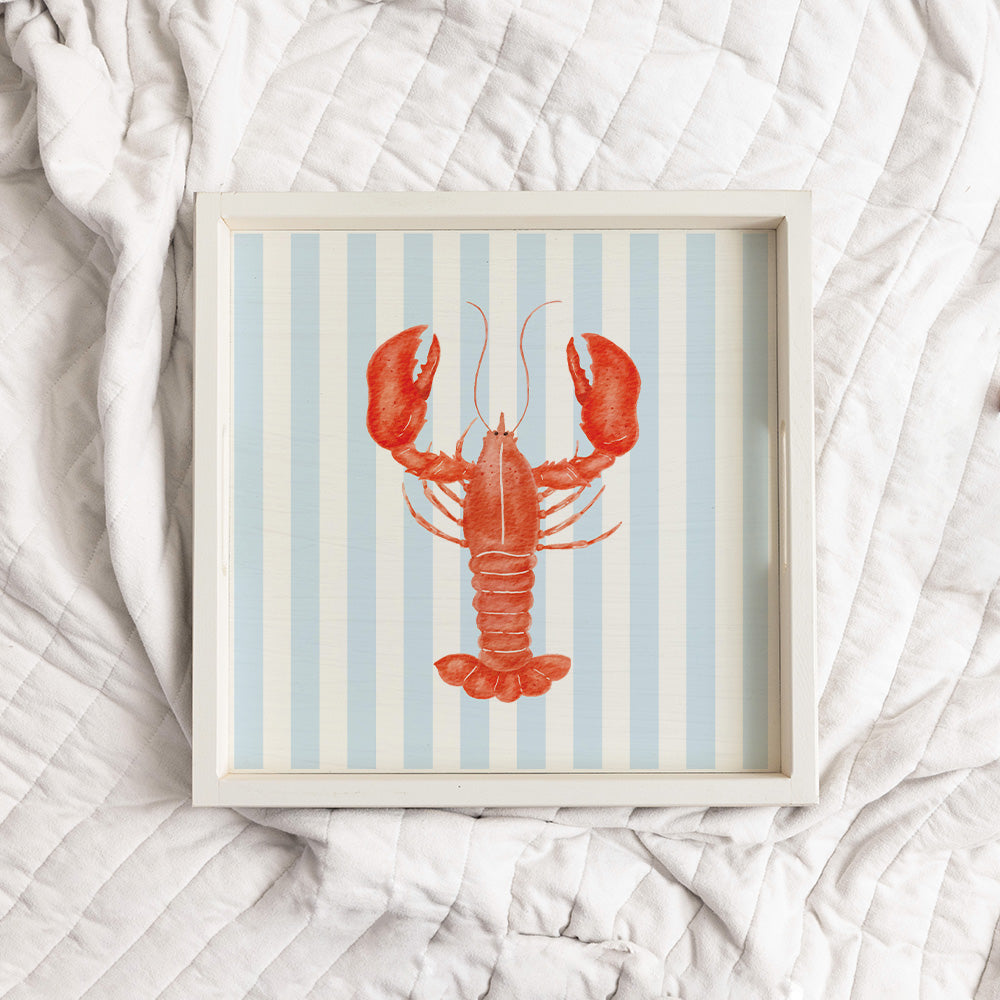 Blue Striped Watercolor Lobster Serving Tray