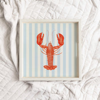 Blue Striped Watercolor Lobster Serving Tray