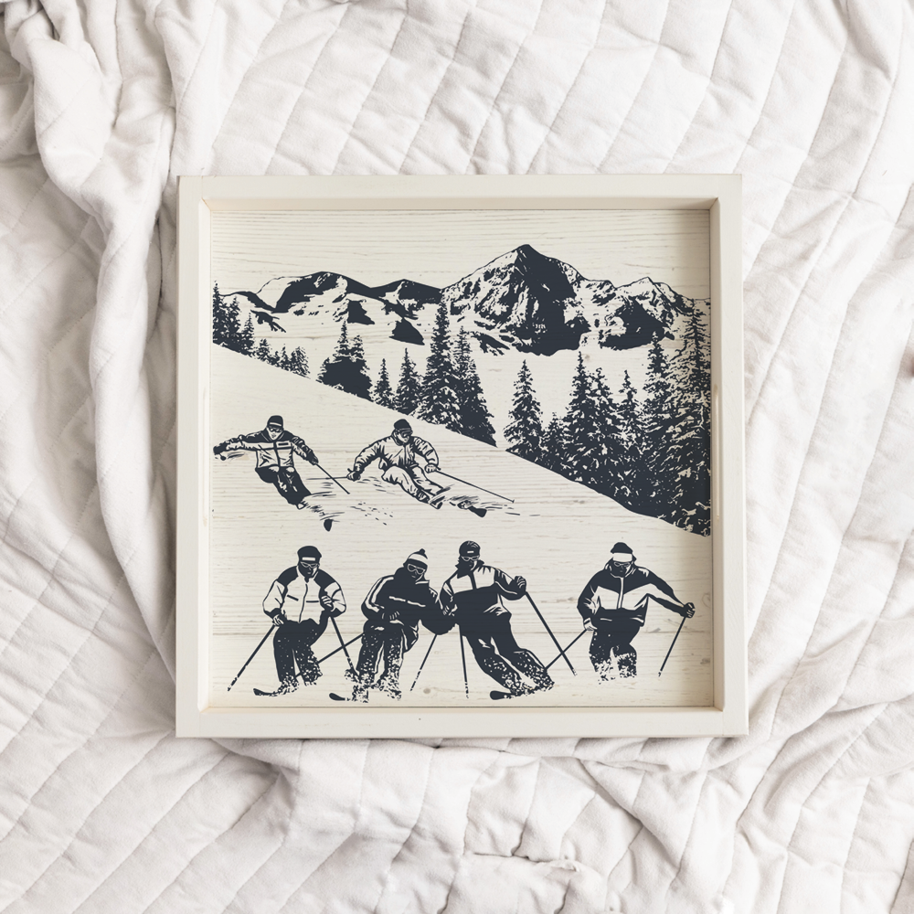 Retro Ski Run Wooden Serving Tray