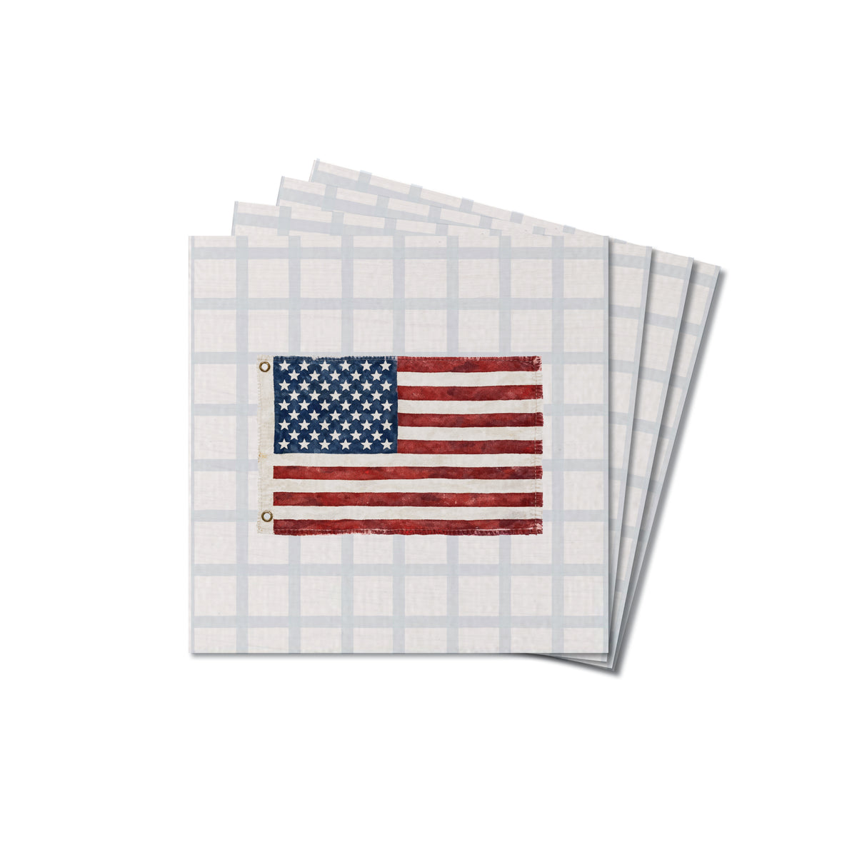 American Flag Blue Plaid Coaster Set