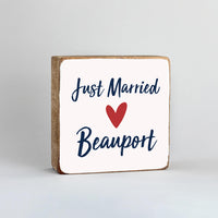 Just Married Red Heart Personalized Block Sign