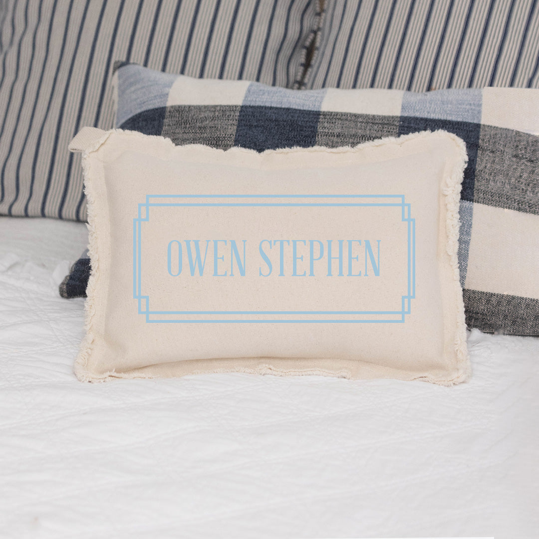 Personalized Blue Gingham Lumbar Pillow