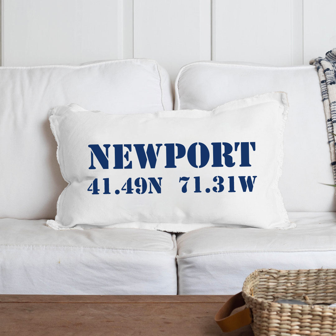 Your Word + Coordinates Stencil Lumbar Pillow