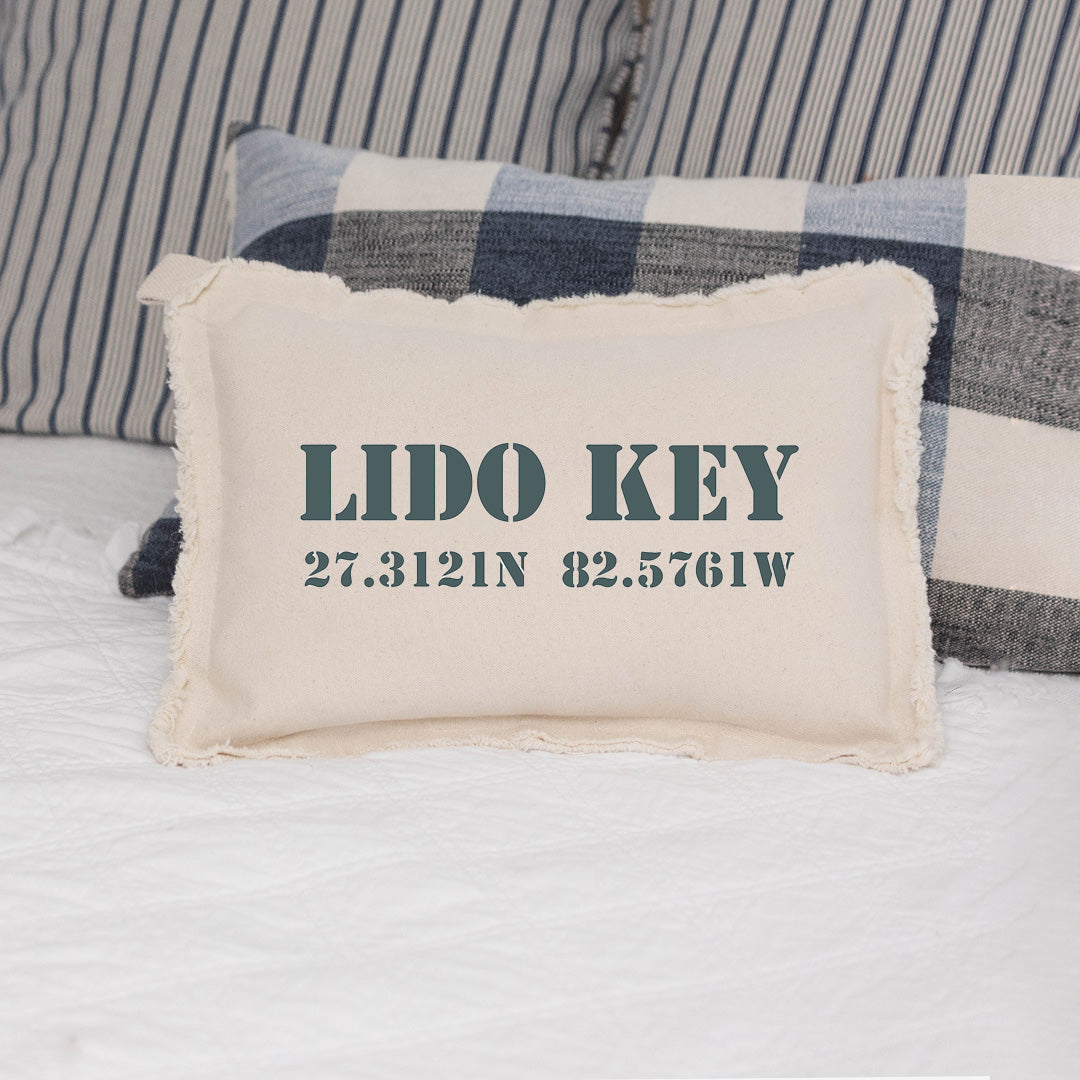 Your Word + Coordinates Stencil Lumbar Pillow