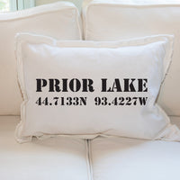 Your Word + Coordinates Stencil Lumbar Pillow