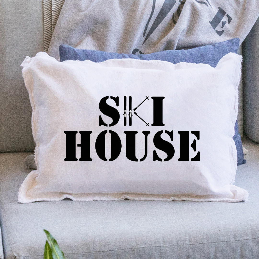 Ski House Black Lumbar Pillow