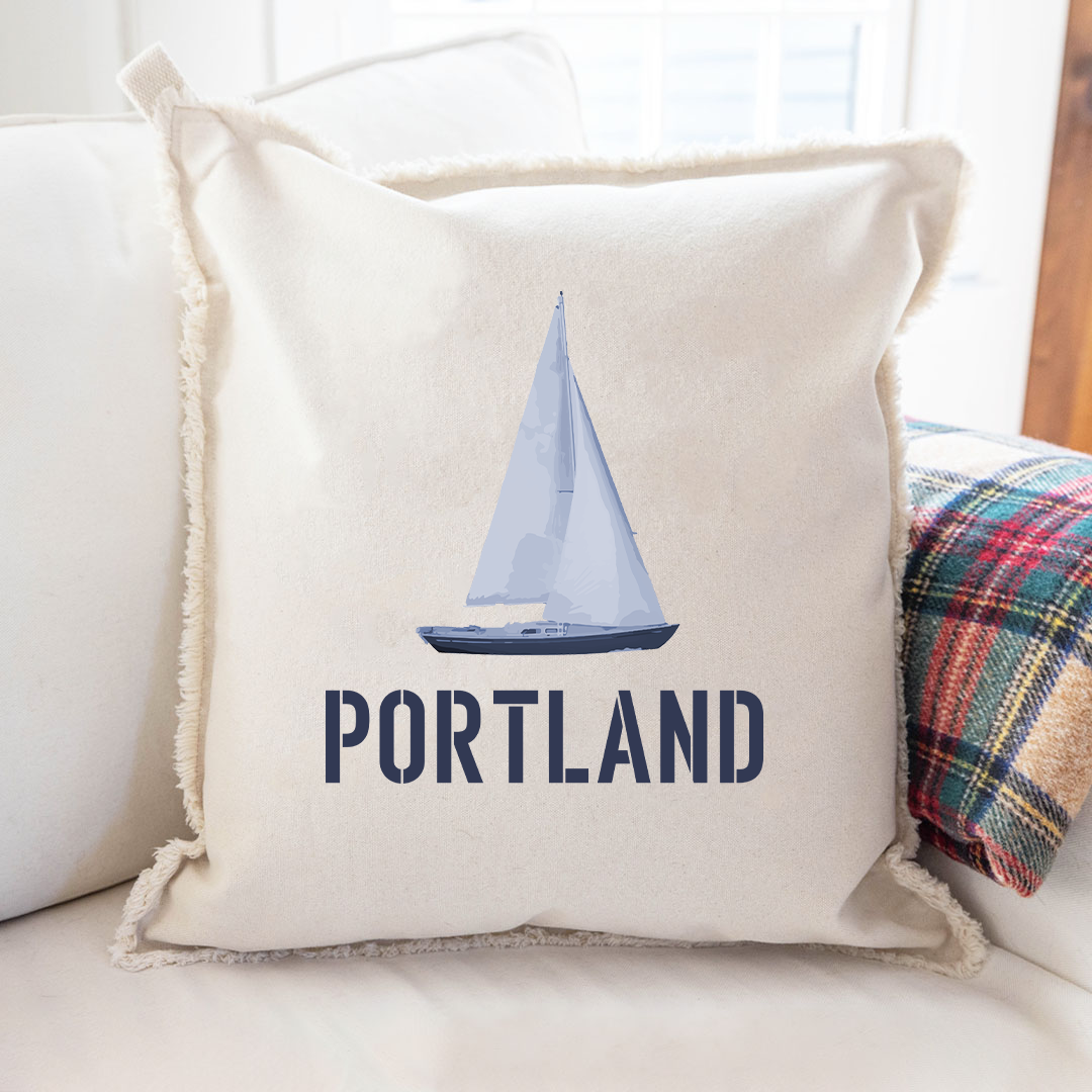 Personalized Indigo Sailboat Square Pillow