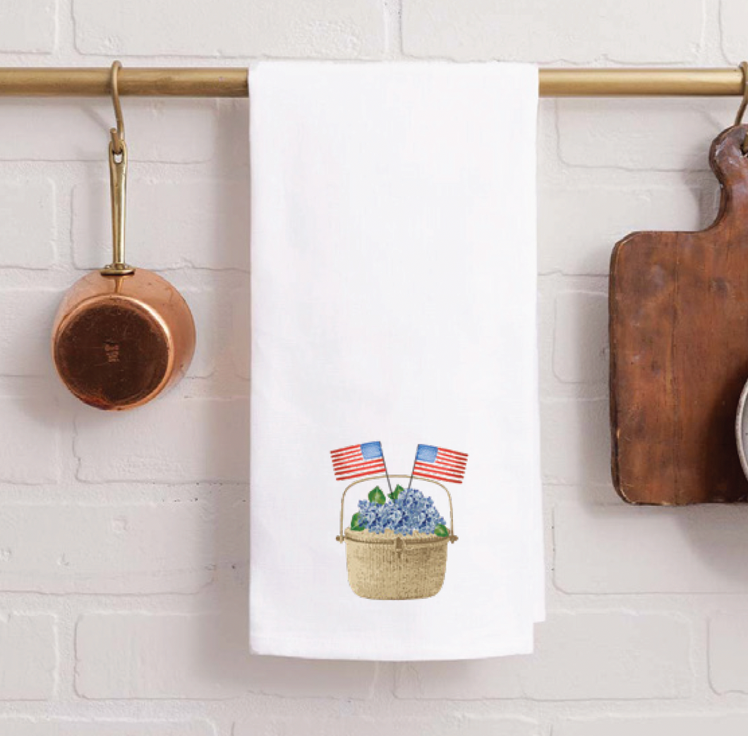 Hydrangea Flag Basket Tea Towel