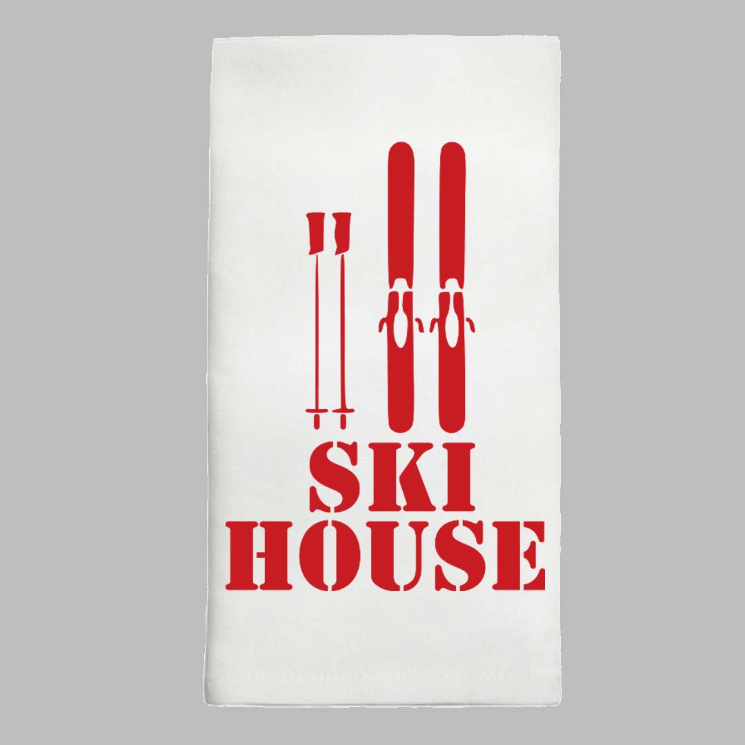 Ski House Red Tea Towel