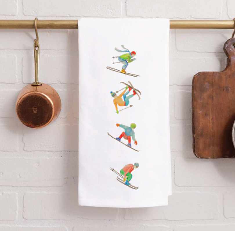 Flying Skiers Tea Towel