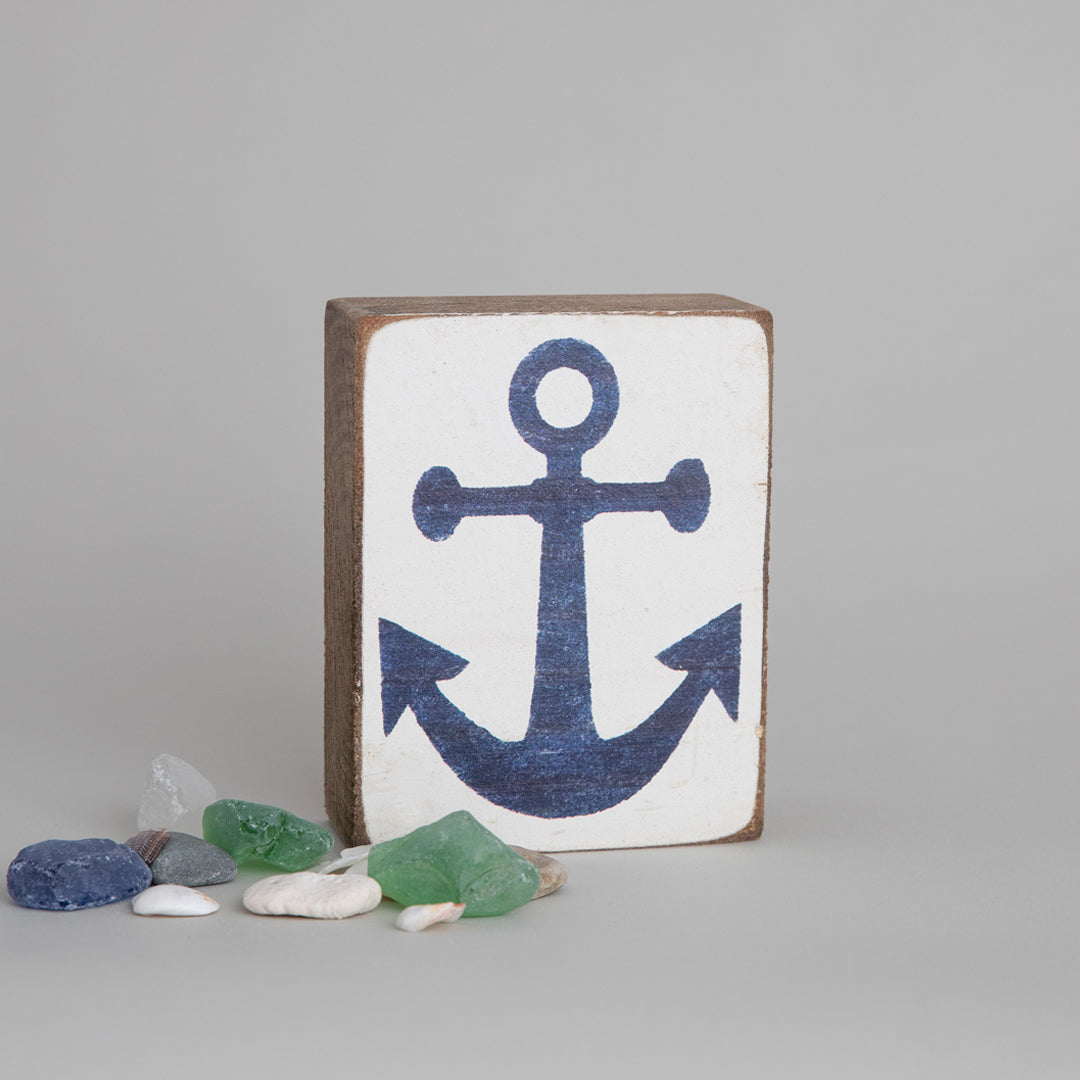 Navy Anchor Decorative Wooden Block