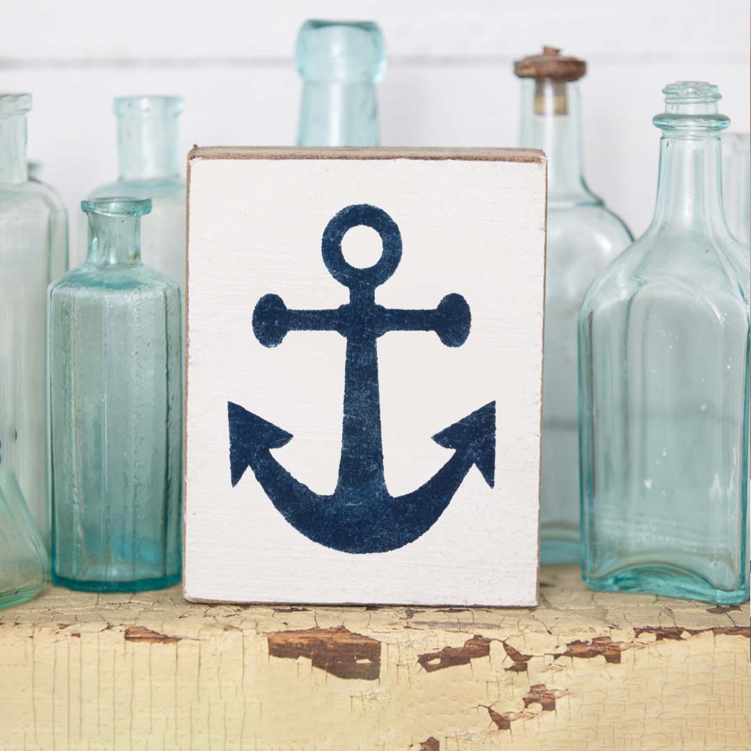 Navy Anchor Decorative Wooden Block