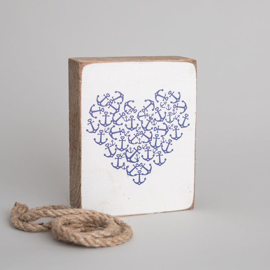 Anchor Heart Decorative Wooden Block