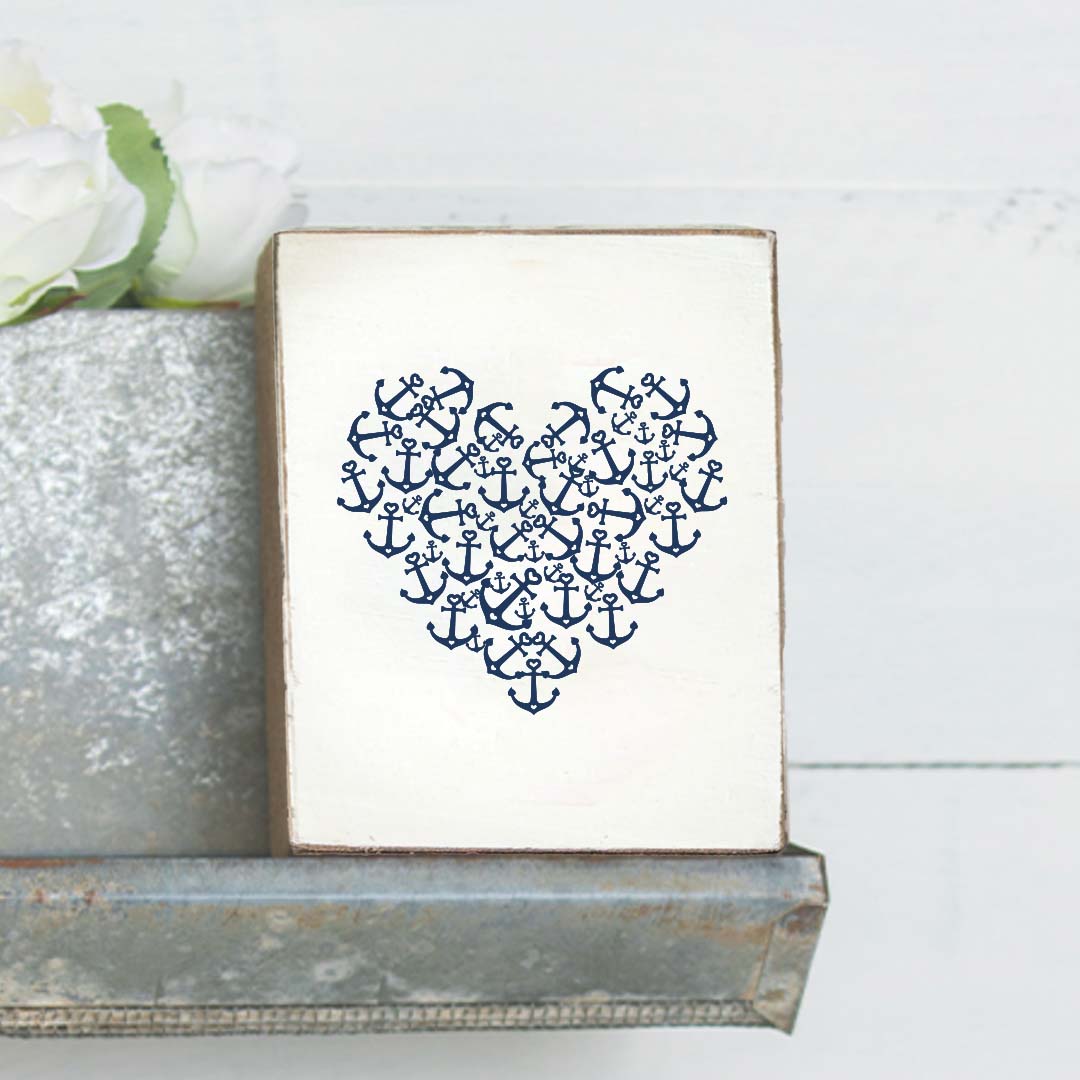 Anchor Heart Decorative Wooden Block