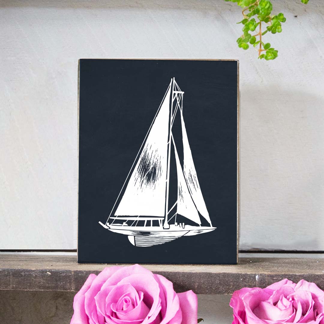 Sketched Sailboat Decorative Wooden Block