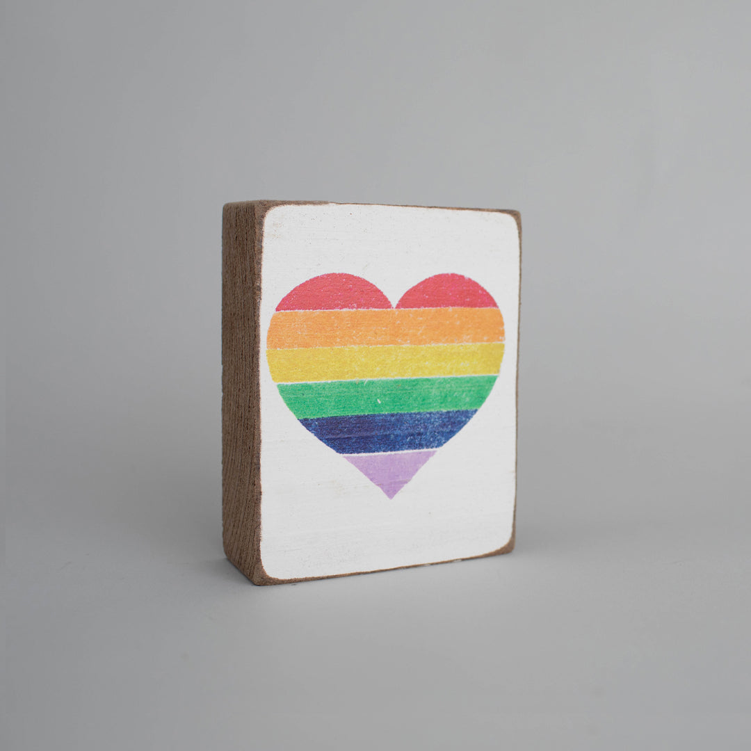 Rainbow Heart Decorative Wooden Block