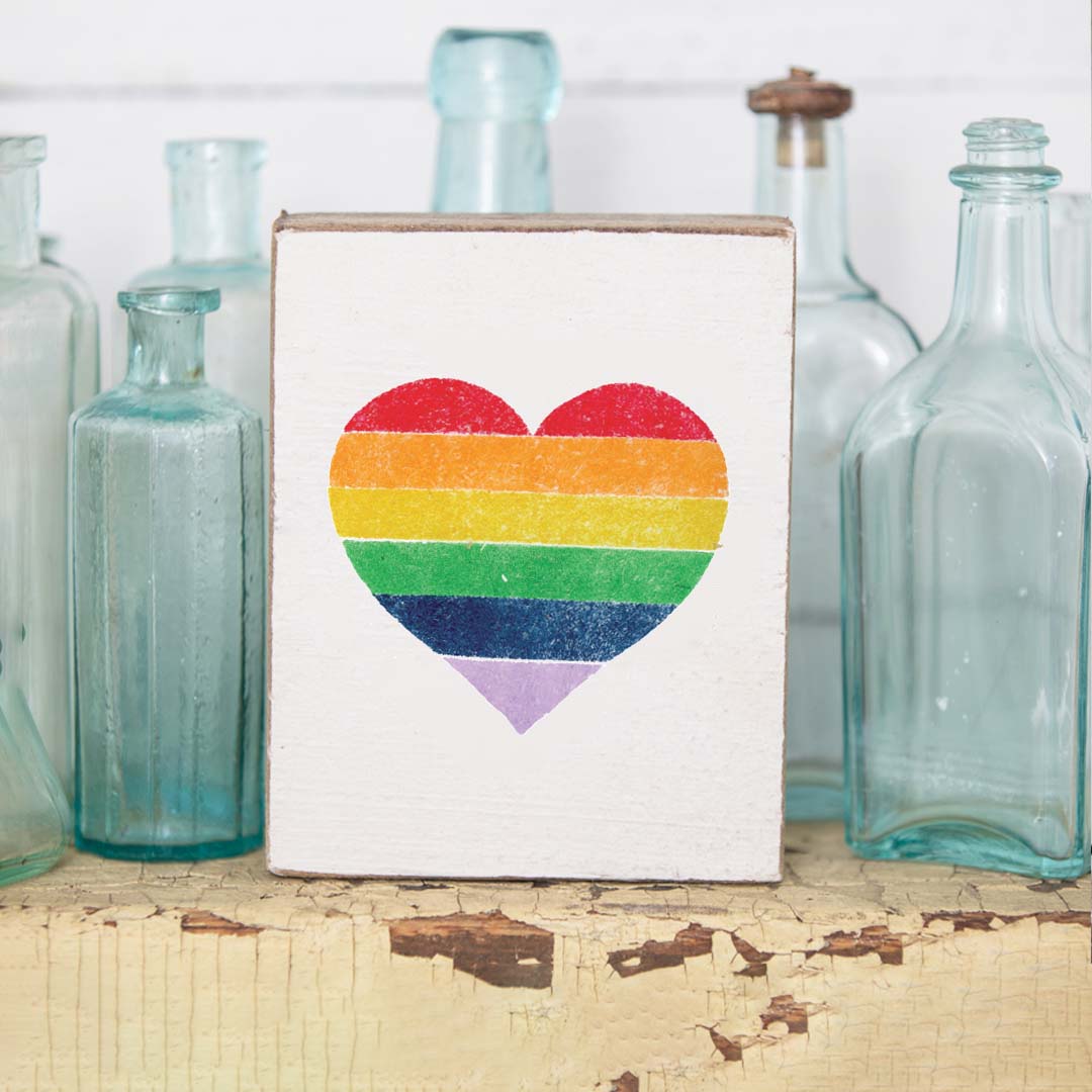 Rainbow Heart Decorative Wooden Block