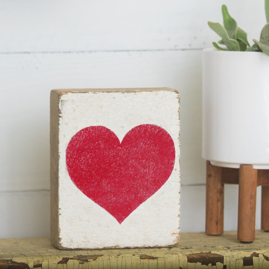 Red Heart Decorative Wooden Block