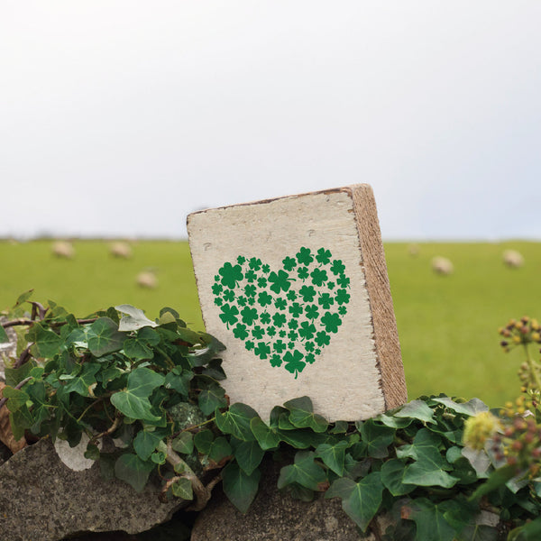 Clover Heart Decorative Wooden Block