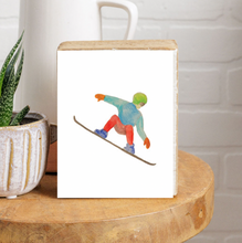 Load image into Gallery viewer, Watercolor Snowboarder Decorative Wooden Block
