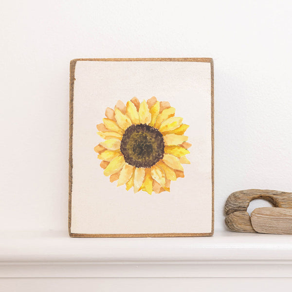 Watercolor Sunflower Decorative Wooden Block