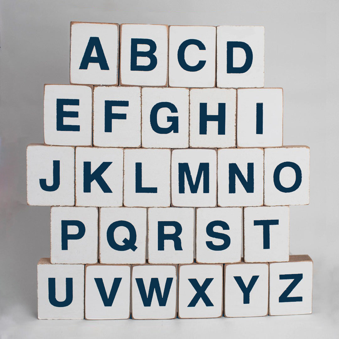 Navy Block Font Decorative Wooden Block Letters A - Z