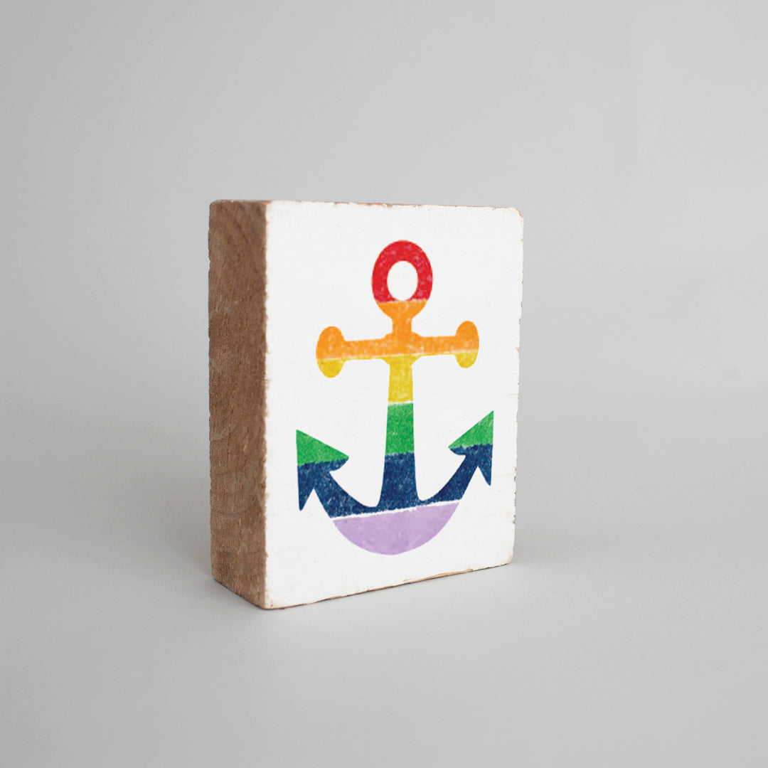 Rainbow Anchor Decorative Wooden Block