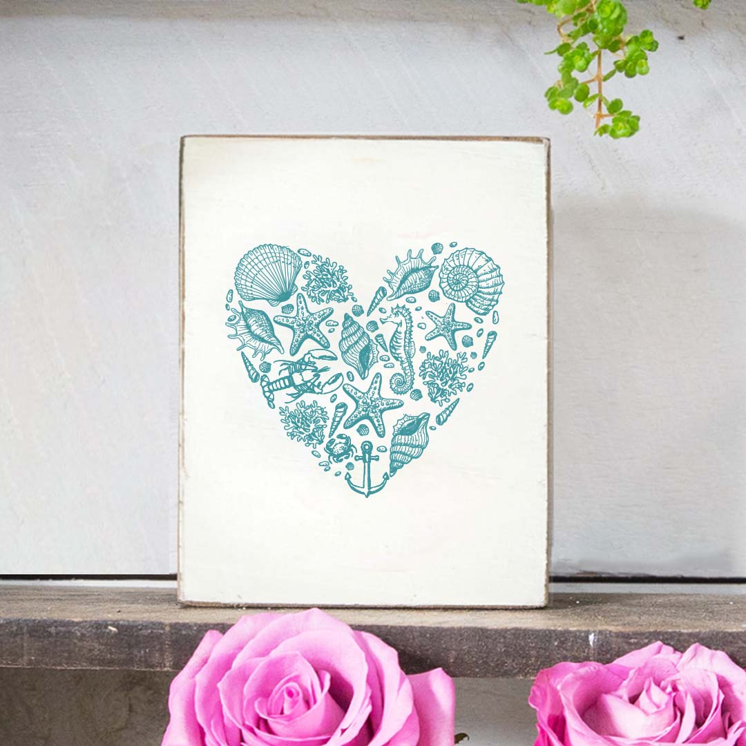 Coastal Heart Decorative Wooden Block