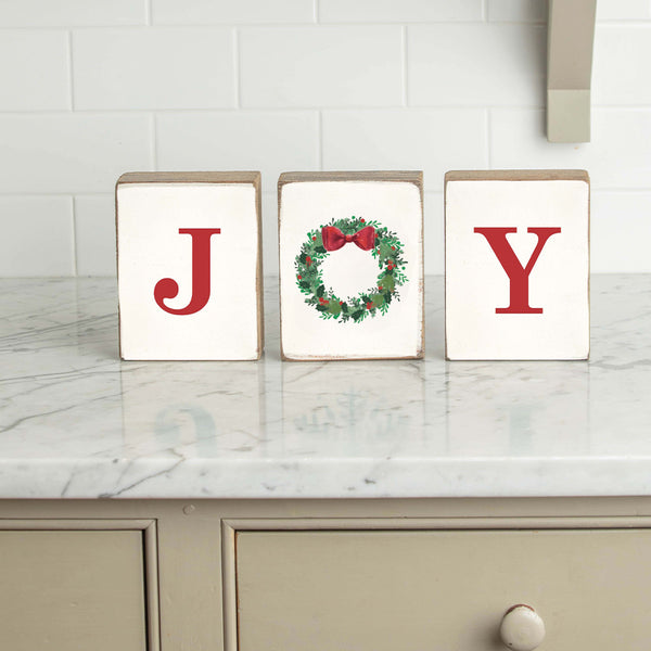 Joy Wreath Decorative Wooden Block Bundle