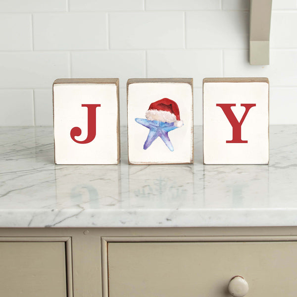 Joy Starfish Santa Decorative Wooden Block Bundle