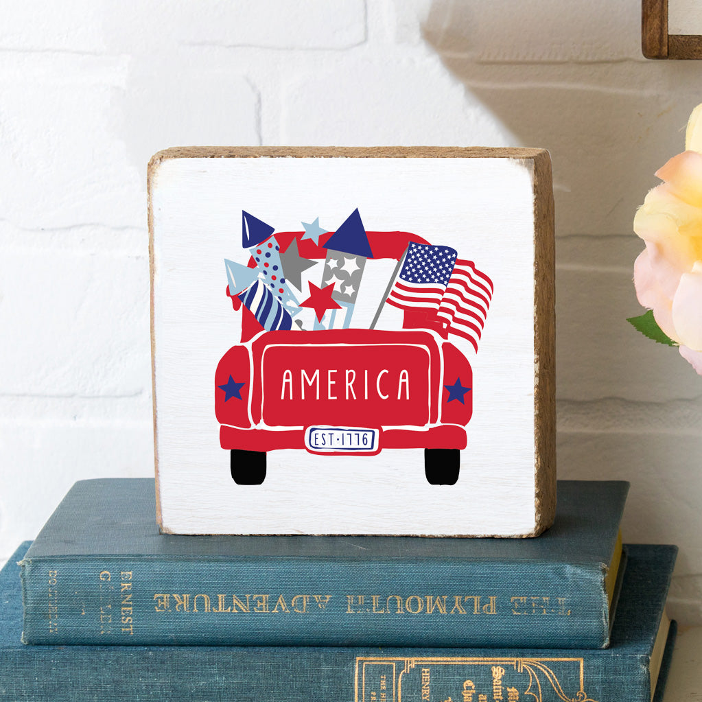 Patriotic Truck Decorative Wooden Block