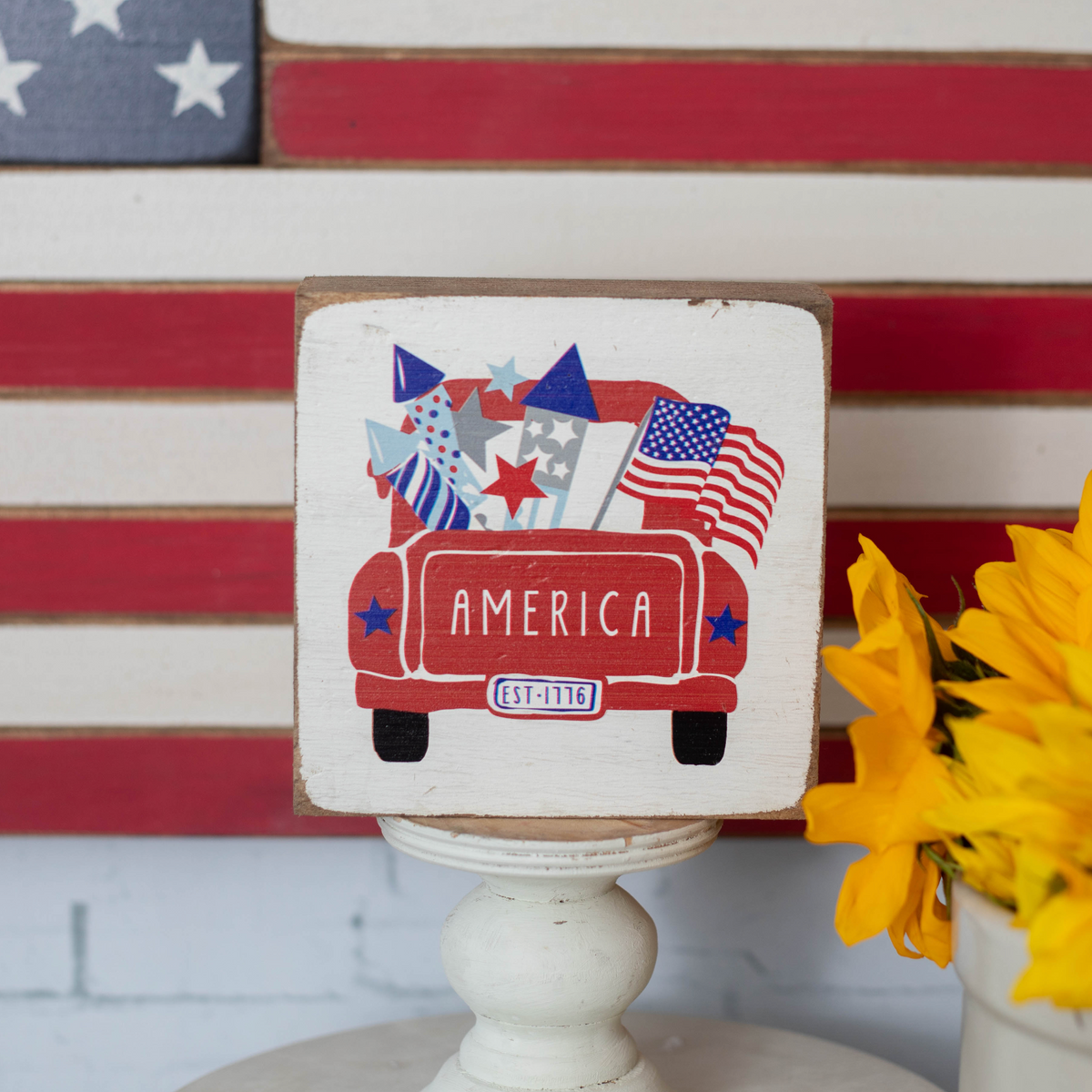 Patriotic Truck Decorative Wooden Block