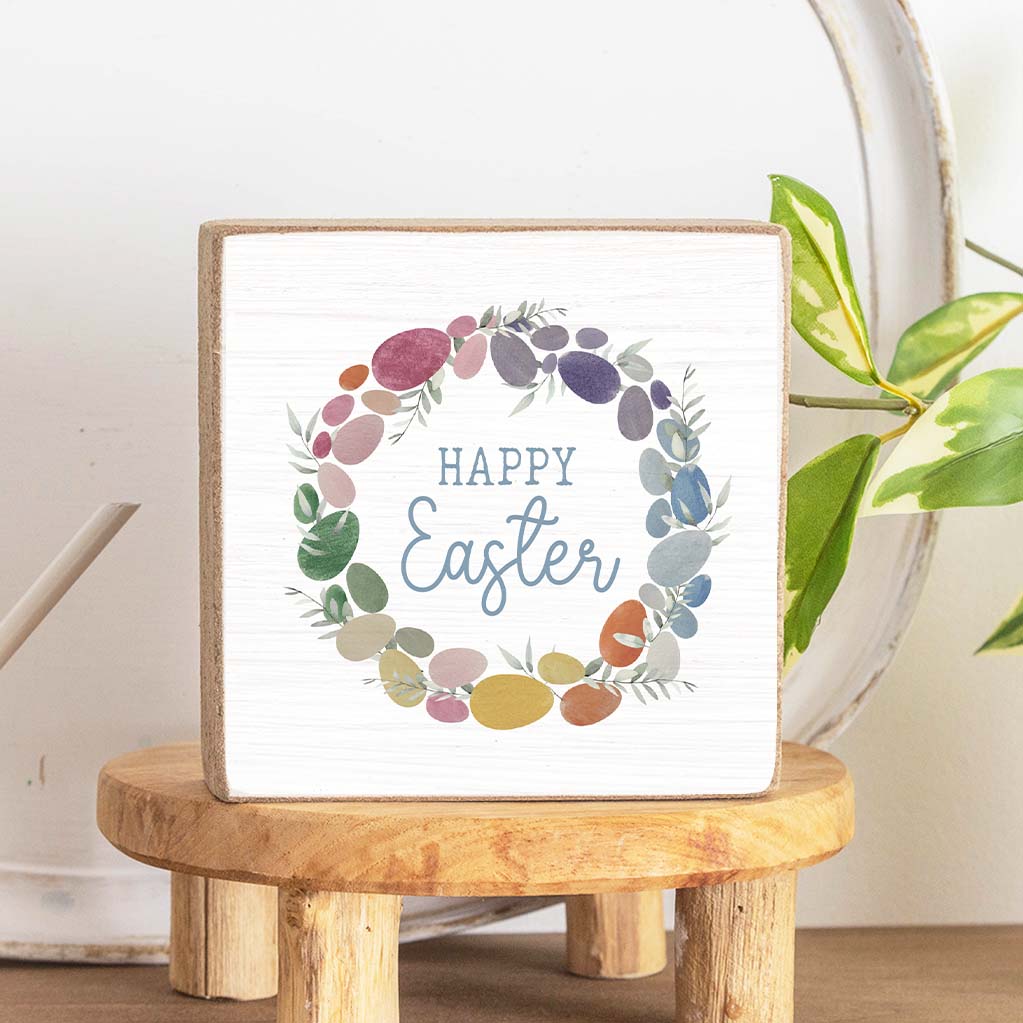 Easter Egg Wreath Decorative Wooden Block