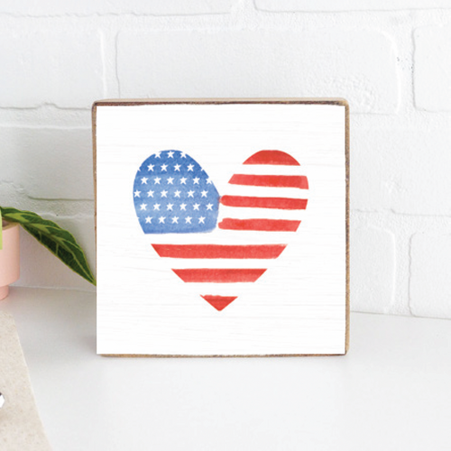 Watercolor Flag Heart Decorative Square Block Sign