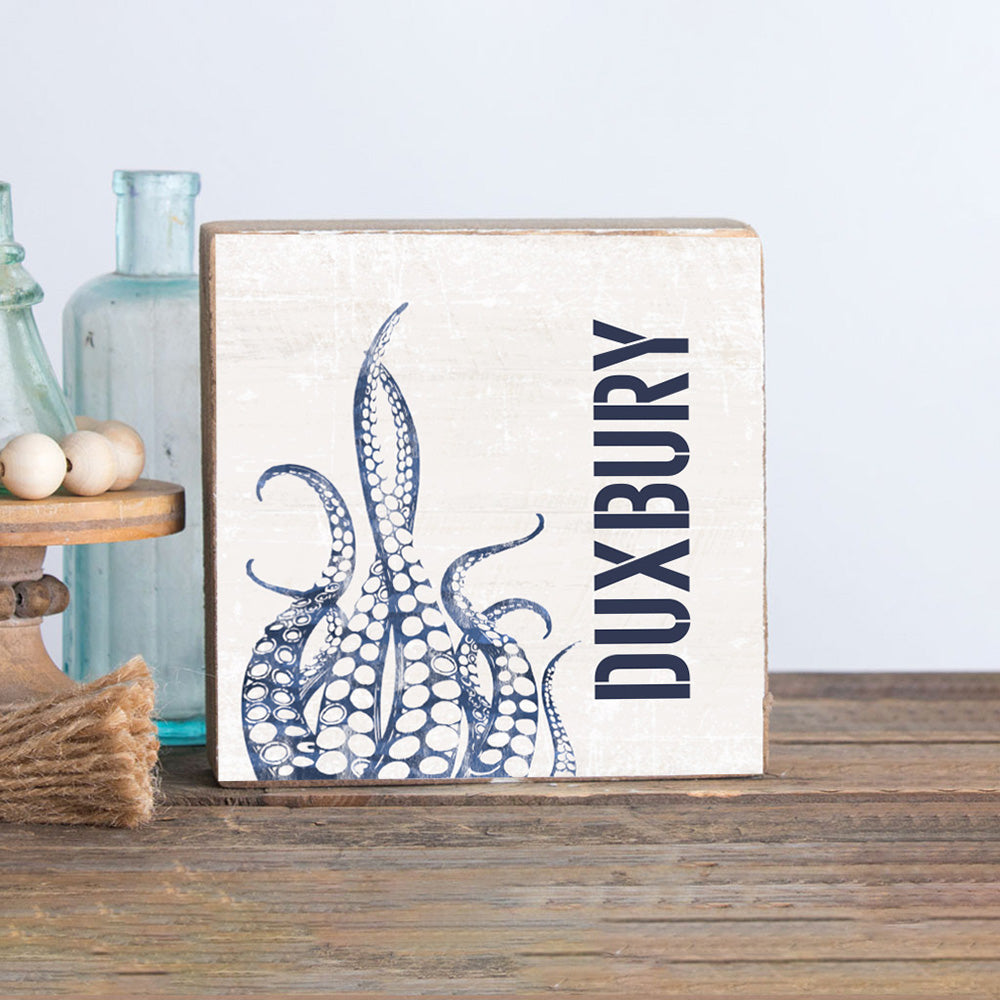 Personalized Indigo Octopus Decorative Wooden Block
