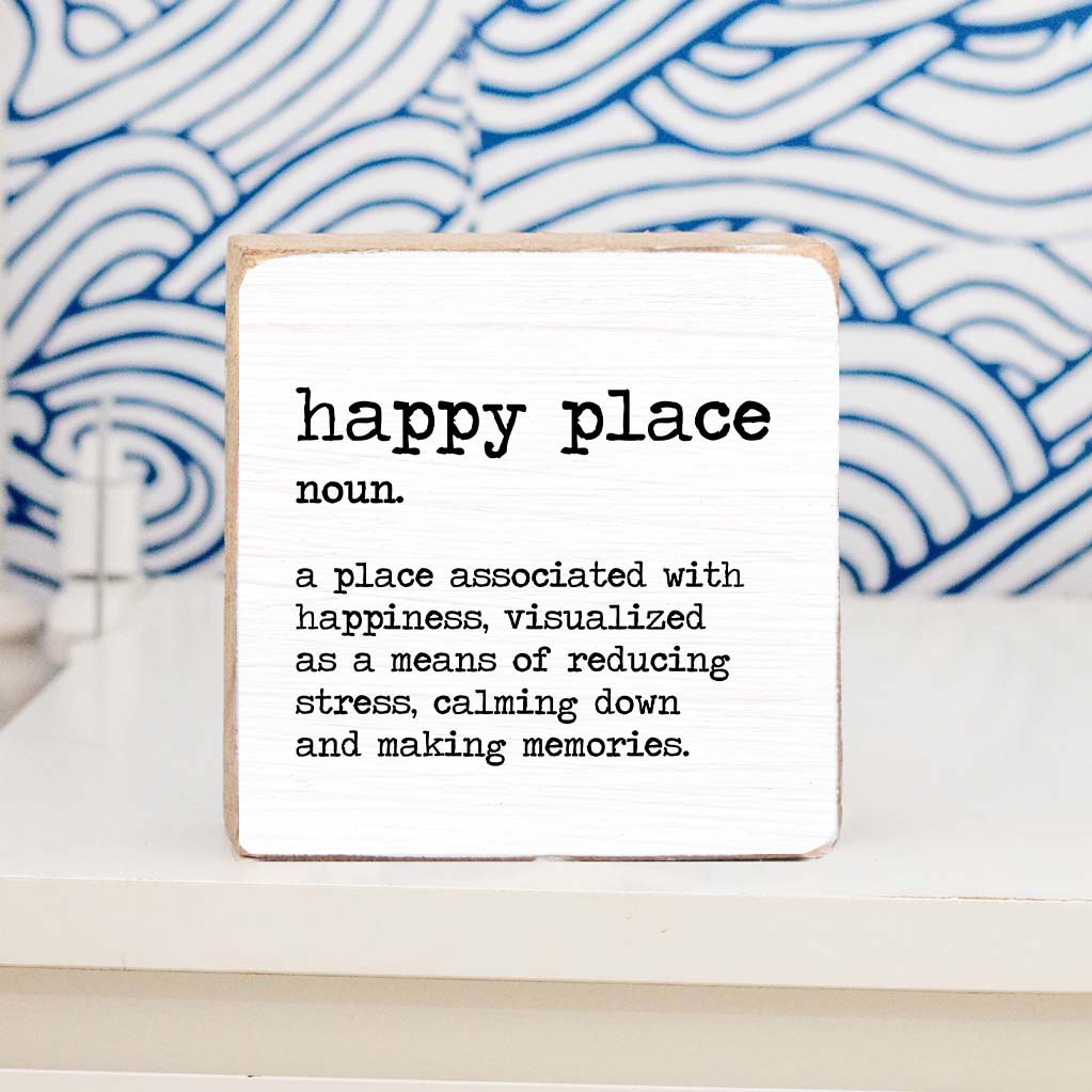 Happy Place Definition Decorative Wooden Block