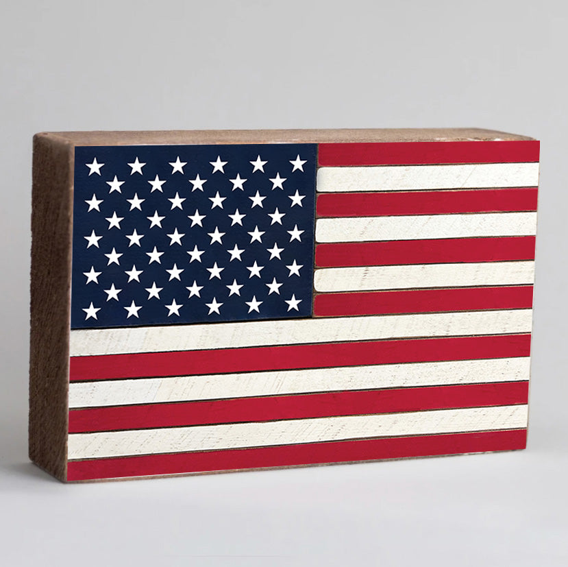 50 Stars Flag Decorative Wooden Block