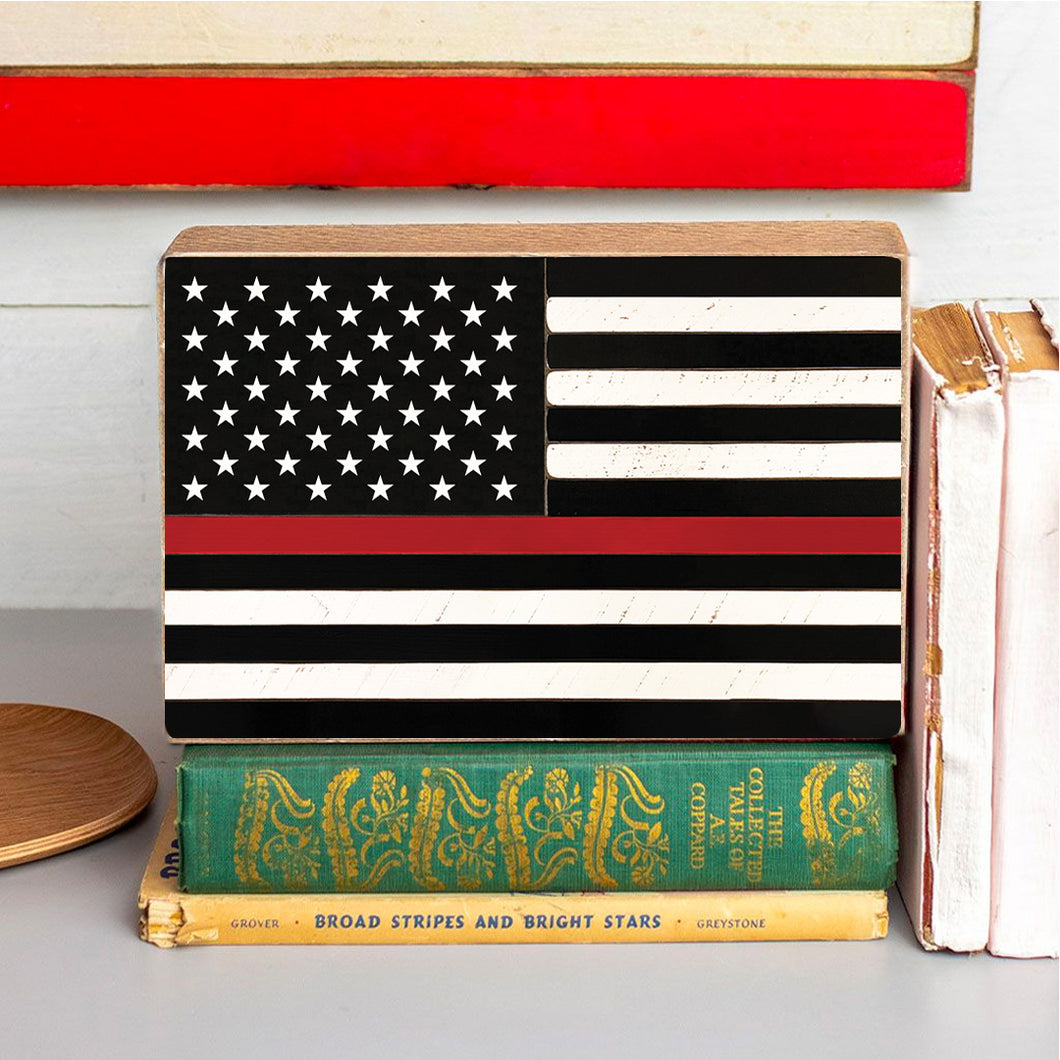 Red Line Flag Decorative Wooden Block