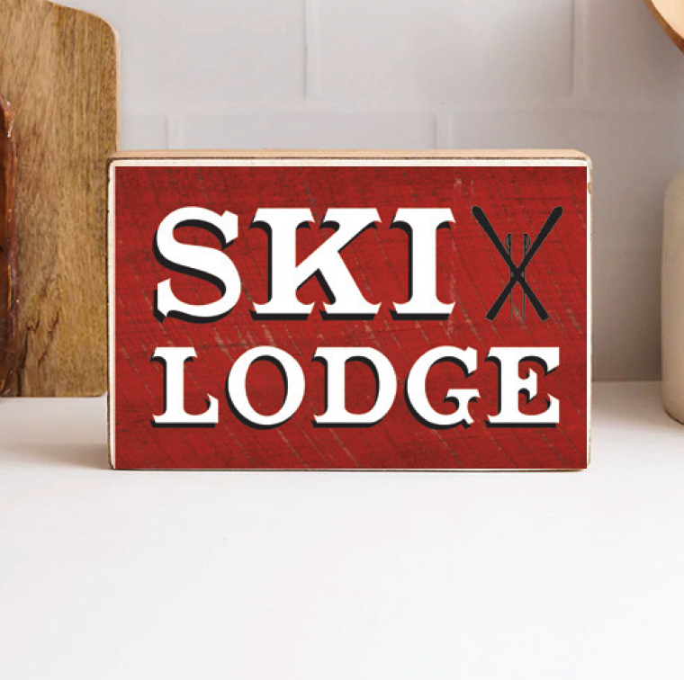 Ski Lodge Decorative Wooden Block