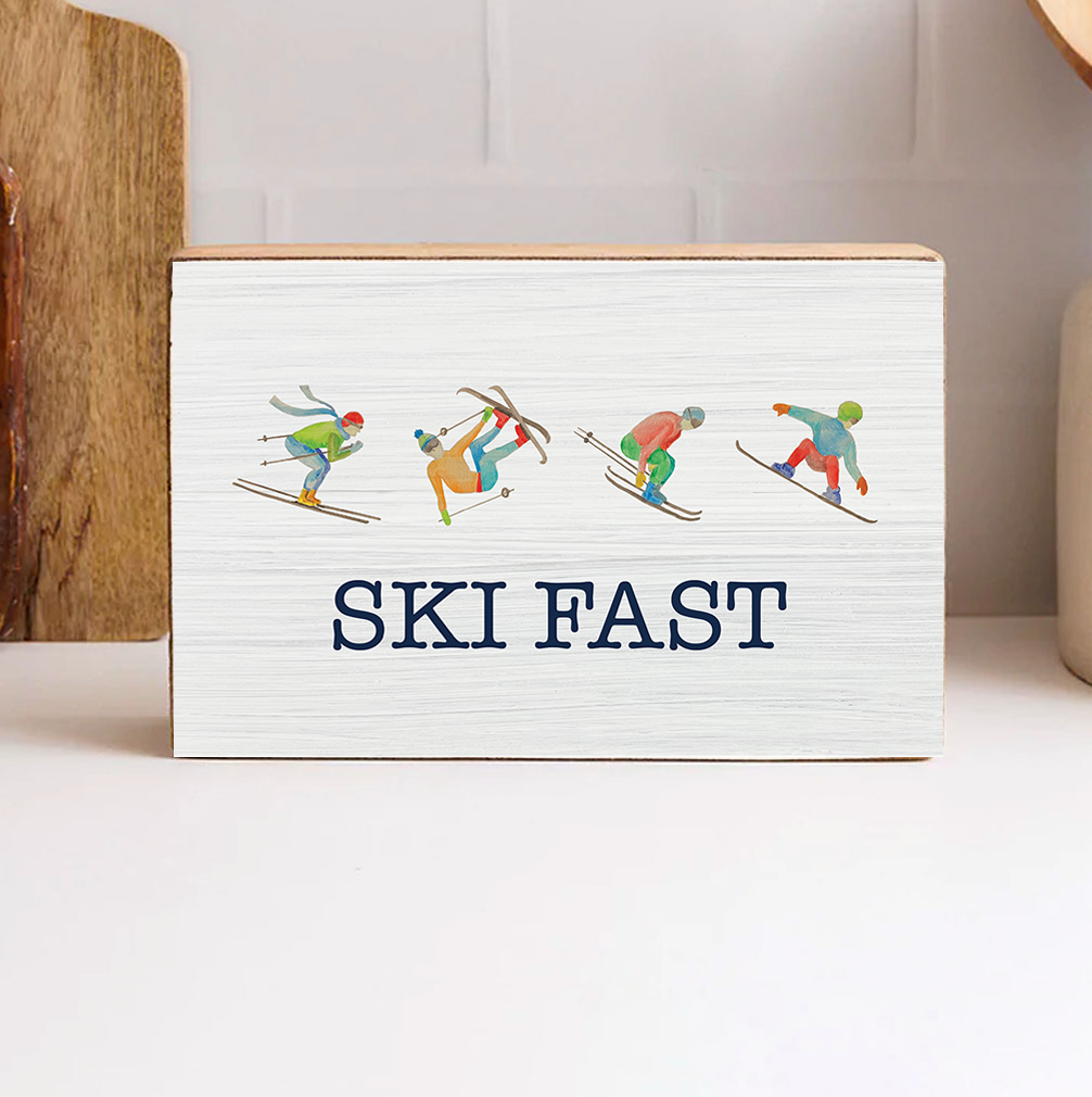 Personalized Flying Skiers Decorative Wooden Block