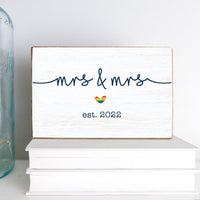 Personalized Rainbow Mrs & Mrs Decorative Wooden Block