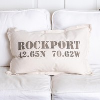 Your Word + Coordinates Stencil Lumbar Pillow