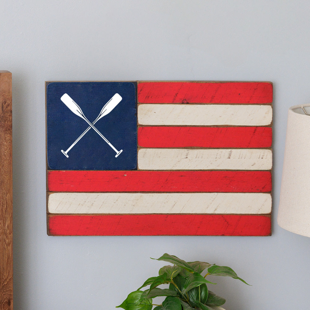 Crossed Oars Wooden American Flag