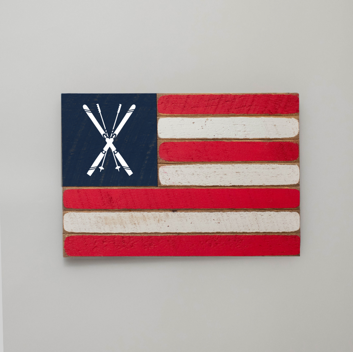 Crossed Skis Wooden American Flag